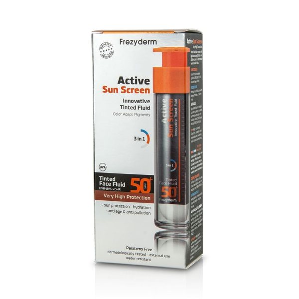 Frezyderm Active Sun Screen Tinded Face Fluid Spf50+ (50ml) - Λεπτόρρευστη Αντηλιακή Κρέμα Προσώπου με Χρώμα
