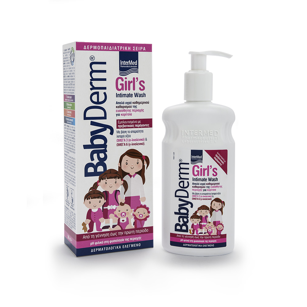 5205152011316 Intermed Babyderm Girl's Intimate Wash, Καθαριστικό Ευαίσθητης Περιοχής για Κορίτσια 300ml - Image 1