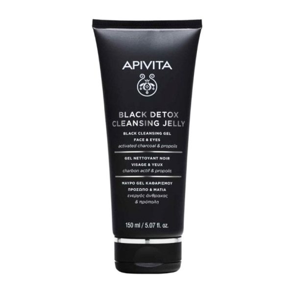 Apivita Black Detox Cleansing Gel (150ml) - Μαύρο Τζελ Καθαρισμού για Πρόσωπο και Μάτια με Άνθρακα & Πρόπολη