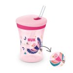 Nuk Action Cup Ποτηράκι που Αλλάζει Χρώμα με Καλαμάκι για 12m+ Χρώμα:Ροζ 230ml