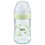 Nuk Nature Sense Even Softer Series Γυάλινο Μπιμπερό με Θηλή Σιλικόνης Μεγεθος M, 0-6m, 240ml, πράσινο
