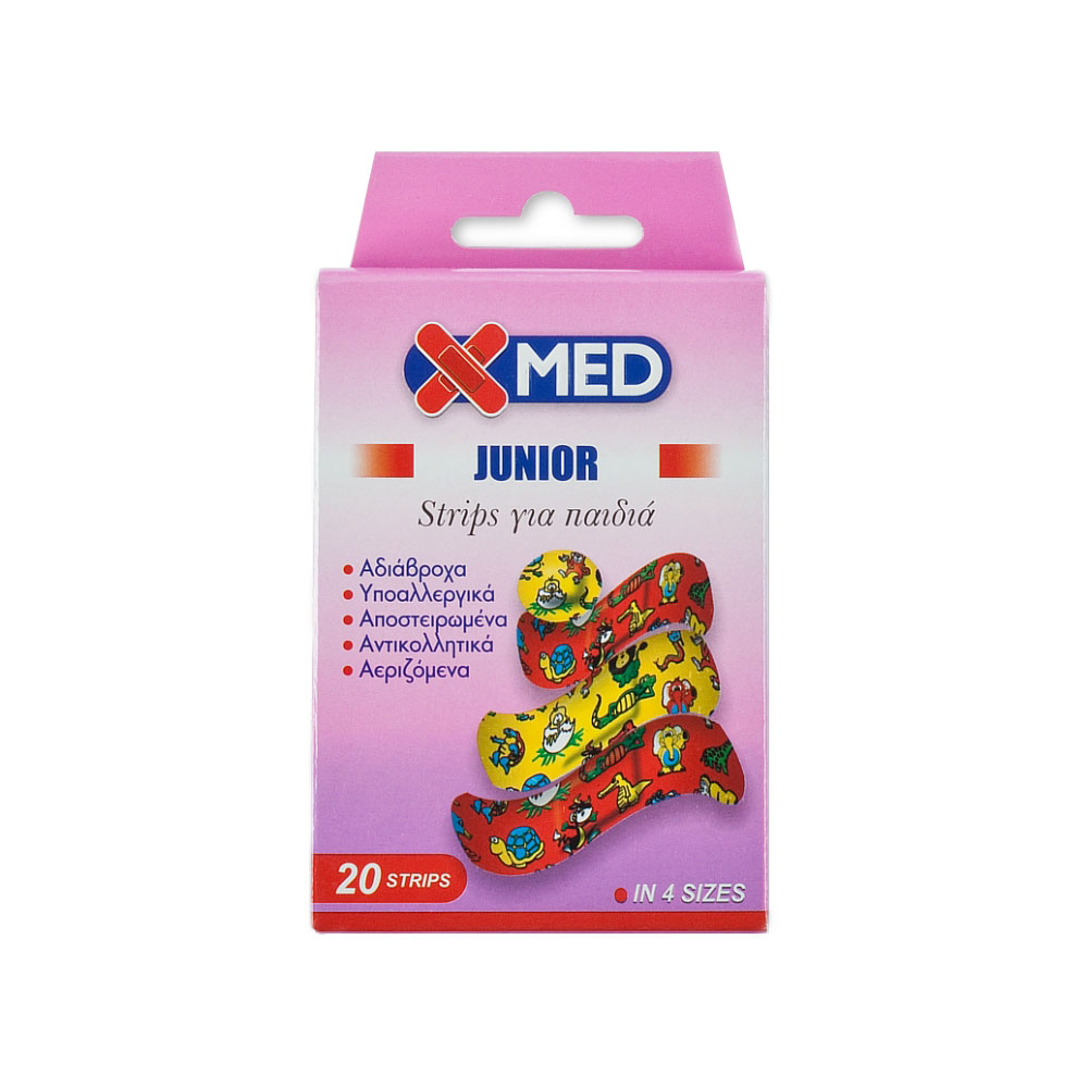 5200312202146 X-MED Junior 20 strips- ΑΥΤΟΚΟΛΛΗΤΑ ΕΠΙΘΕΜΑΤΑ ΓΙΑ ΠΑΙΔΙΑ - Image 1