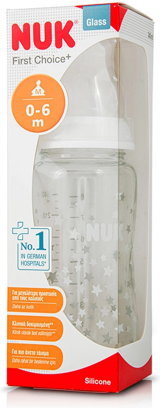 6 Nuk First Choice+ Γυάλινο Μπιμπερό Με Θηλή Σιλικόνης M 0-6m 240ml 1τμχ - Image 1