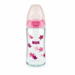 Nuk First Choice+ Γυάλινο Μπιμπερό ΡΟΖ  Με Θηλή Σιλικόνης M Ρόζ 0-6m 240ml 1τμχ