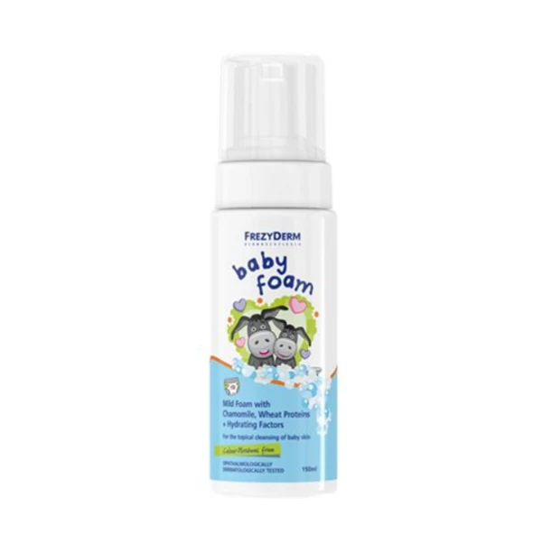 469b4387cff1d90e2a7a8fc57f29be5e.png Frezyderm Baby Foam - Απαλός Αφρός Με Χαμομήλι Πρωτεϊνες Σιταριού & Ενυδατικά Συστατικά 150ml - Image 1