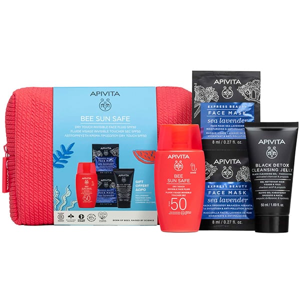 Apivita Promo Bee Sun Safe Dry Touch Invisible Face Fluid SPF50& Δώρο Μάσκες και Καθαριστικό Προσώπου