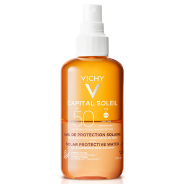 Vichy Capital Soleil Protective Water Bronzing SPF50 Αντηλιακό Νερό Υψηλής Προστασίας για λαμπερό μαύρισμα