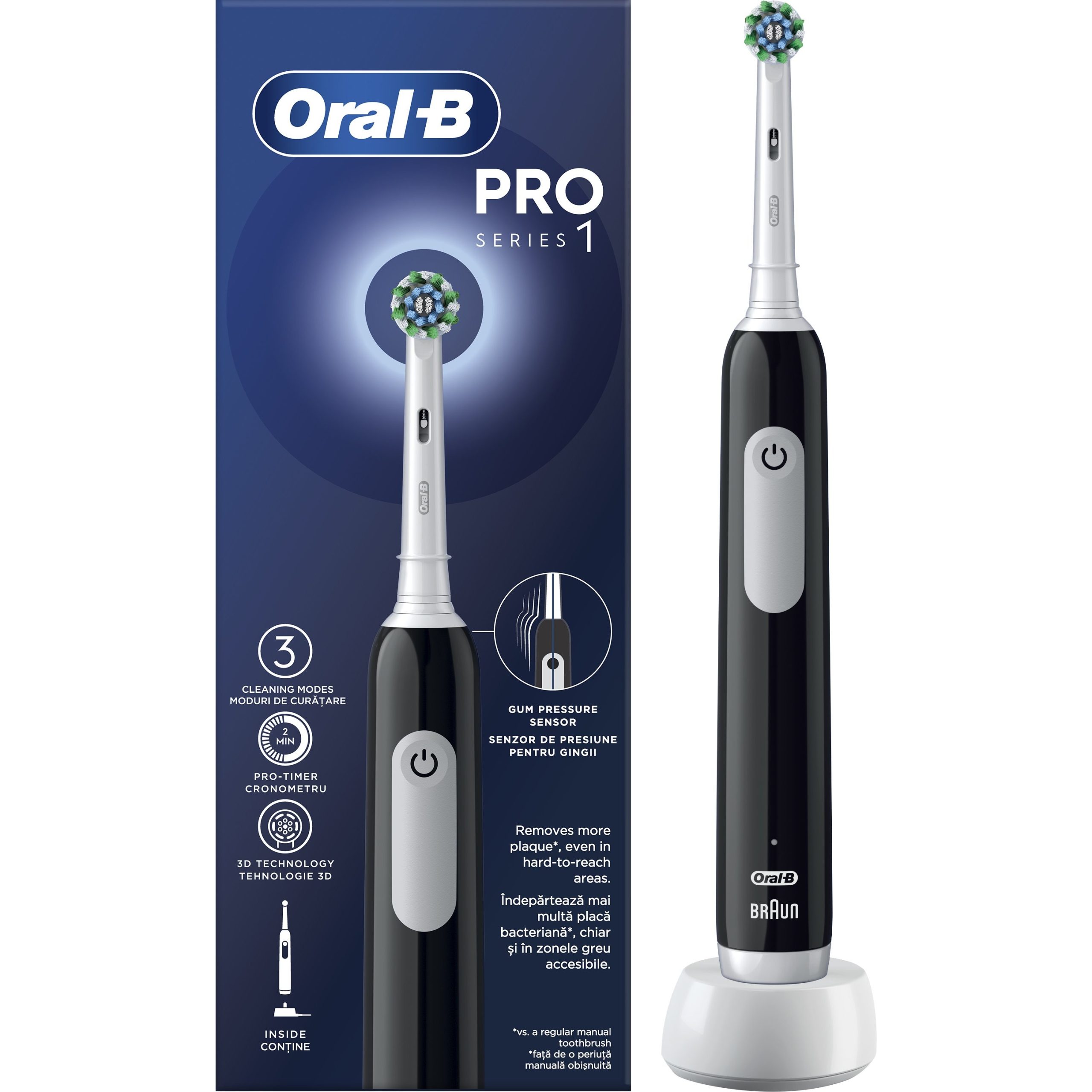 80713564_8001090919861_ORAL_B_PRO1_CR._ACTION_BLACK_HBOX_6X1_S1 Oral-B Pro Series 1 Ηλεκτρική Οδοντόβουρτσα με Αισθητήρα Πίεσης Μαύρη - Image 1