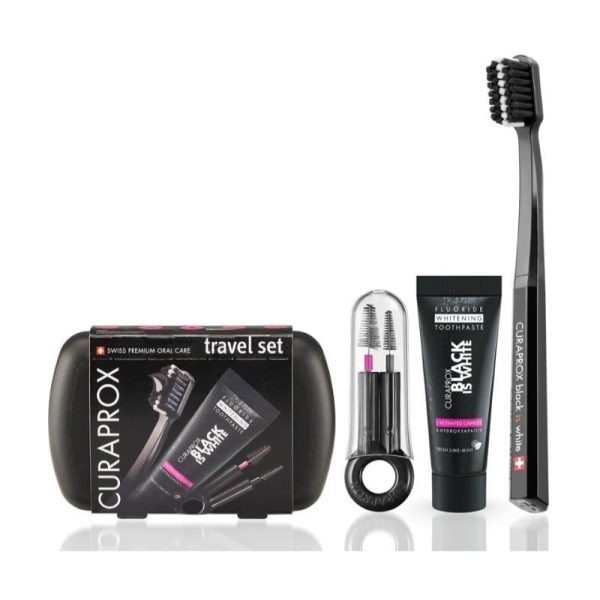 Curaprox  Πακέτο Στοματικής Υγιεινής Ταξιδίου με Λευκαντική Οδοντόκρεμα , Οδοντόβουρτσα Πτυσσόμενη, Μεσοδόντιο Βουρτσάκι Καθαρισμού& Κουτί Μεταφοράς
