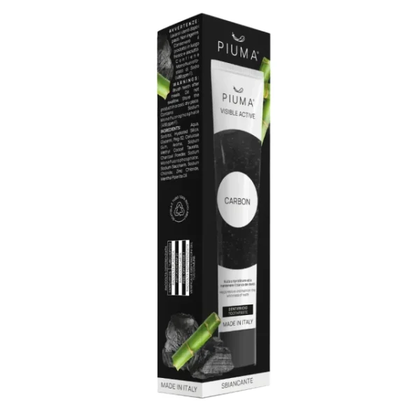 Piuma Visible Active Carbon Toothpaste 75ml (Οδοντόκρεμα με Άνθρακα Μπαμπού με Λευκαντικές & Αποτοξι