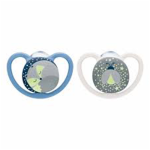 NUK Space Night Πιπίλα Σιλικόνης 6-18m Χρώμα Μπλε-Μέντα, 2τμχ
