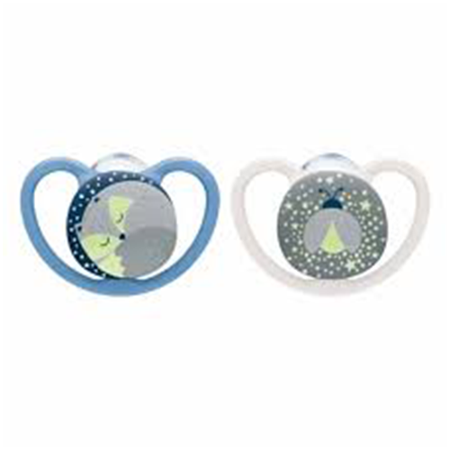 NUK Space Night Πιπίλα Σιλικόνης 6-18m Χρώμα Μπλε-Μέντα, 2τμχ