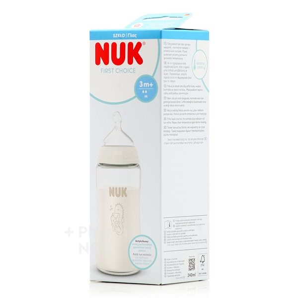 NUK First Choice Γυάλινο Μπιμπερό με Δείκτη Ελέγχου Θερμοκρασίας για 3m+, 240ml