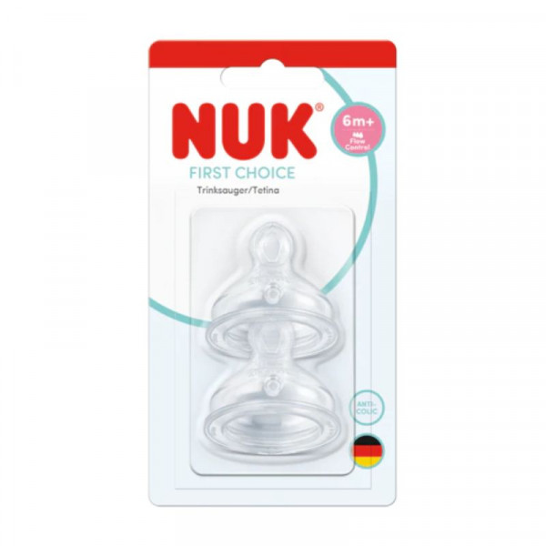 NUK First Choice+ No Colic Θηλή Σιλικόνης για 0-6 μηνών, 2 τεμάχια