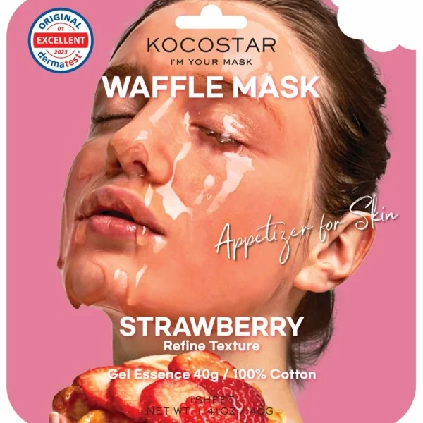 Kocostar Waffle Mask Strawberry Gel Essense Εμποτισμένη Μάσκα Καθαρισμού και Λάμψης για Λιπαρές Επιδερμίδες 40gr